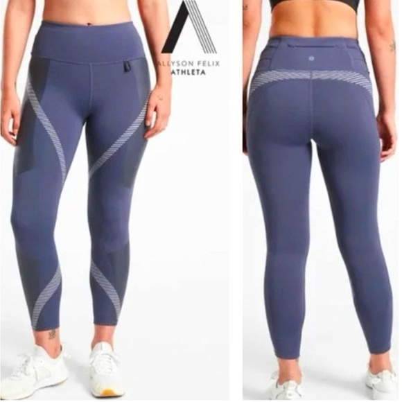 NWT Athleta x Felix Allyson Size 3X Legend Striped 7/8 Legging Violet & Grey - Picture 2 of 11